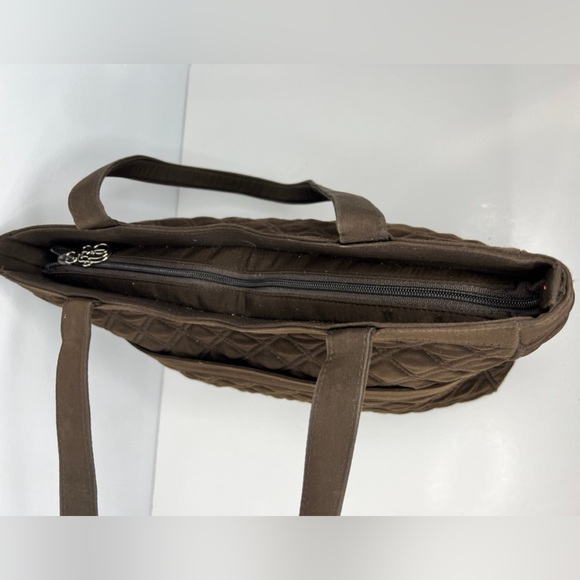 Vera Bradley Espresso Brown Quilted Cotton Laptop Bag Carry On Satchel Tote - Picture 7 of 12